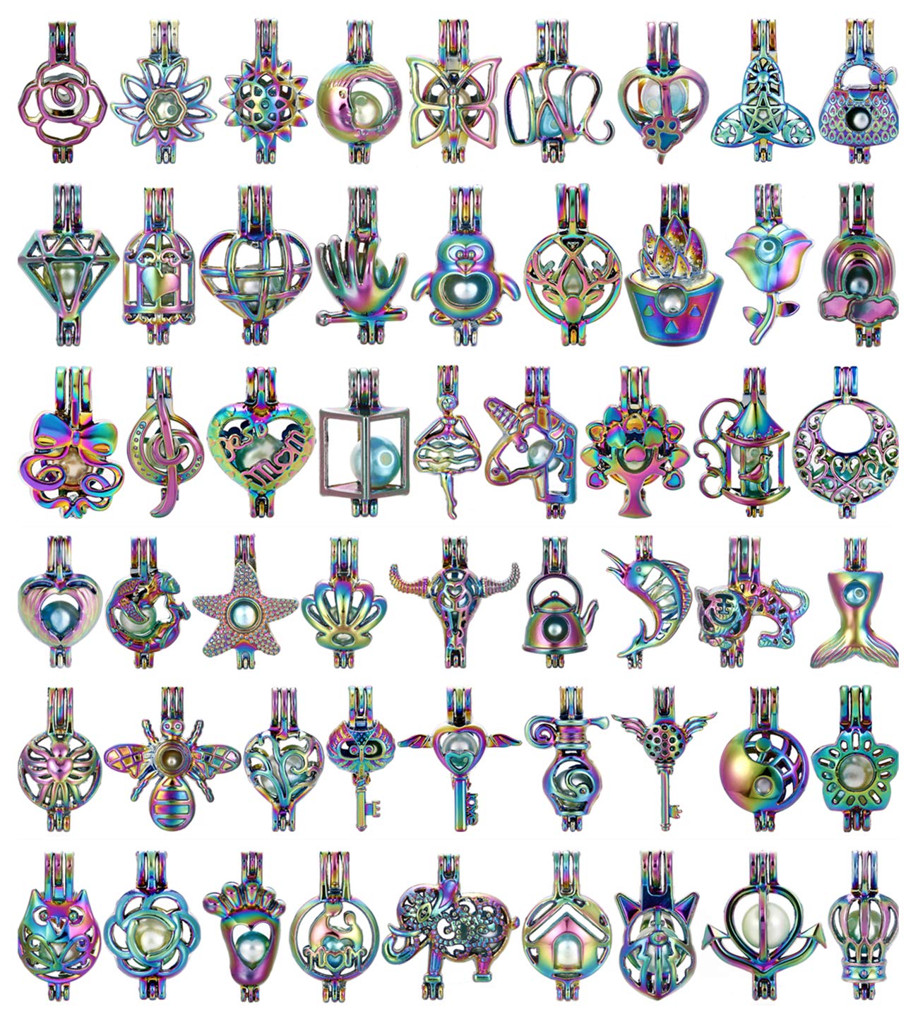 Vie jeune Mixed Pearl Cage Locket Pendants Set, Essential Oil Diffuser DIY Necklace Bracelet Jewelry Making Craft, Bulk Beads Aromatherapy Diffuser Charms Gifts for Women (Random 30pcs Rainbow Color)