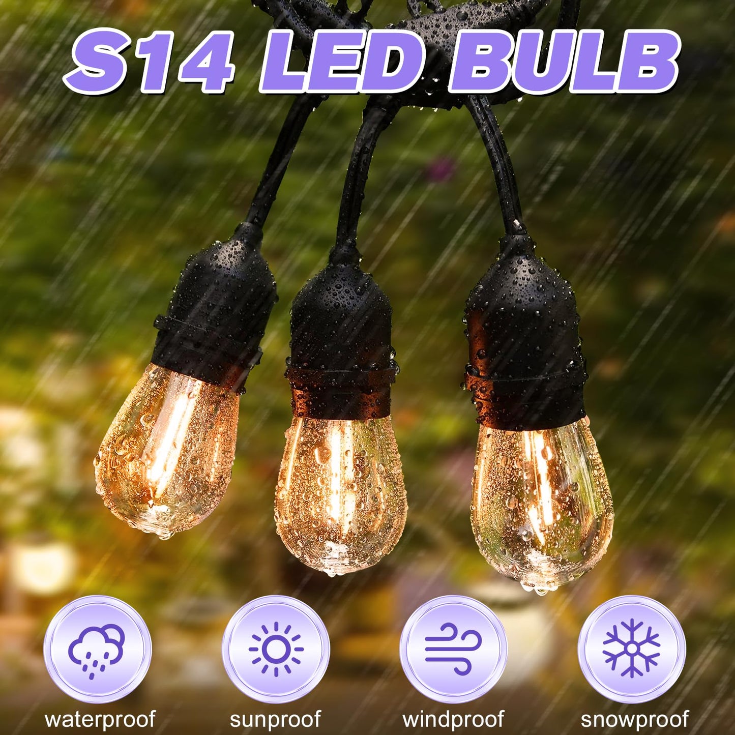 GvvooHome 48 Pack S14 LED Replacement Bulbs for Outdoor String Lights, Shatterproof 1W E26 LED Bulbs, Waterproof Outdoor Light Bulbs for Patio Light, Soft White 2200K