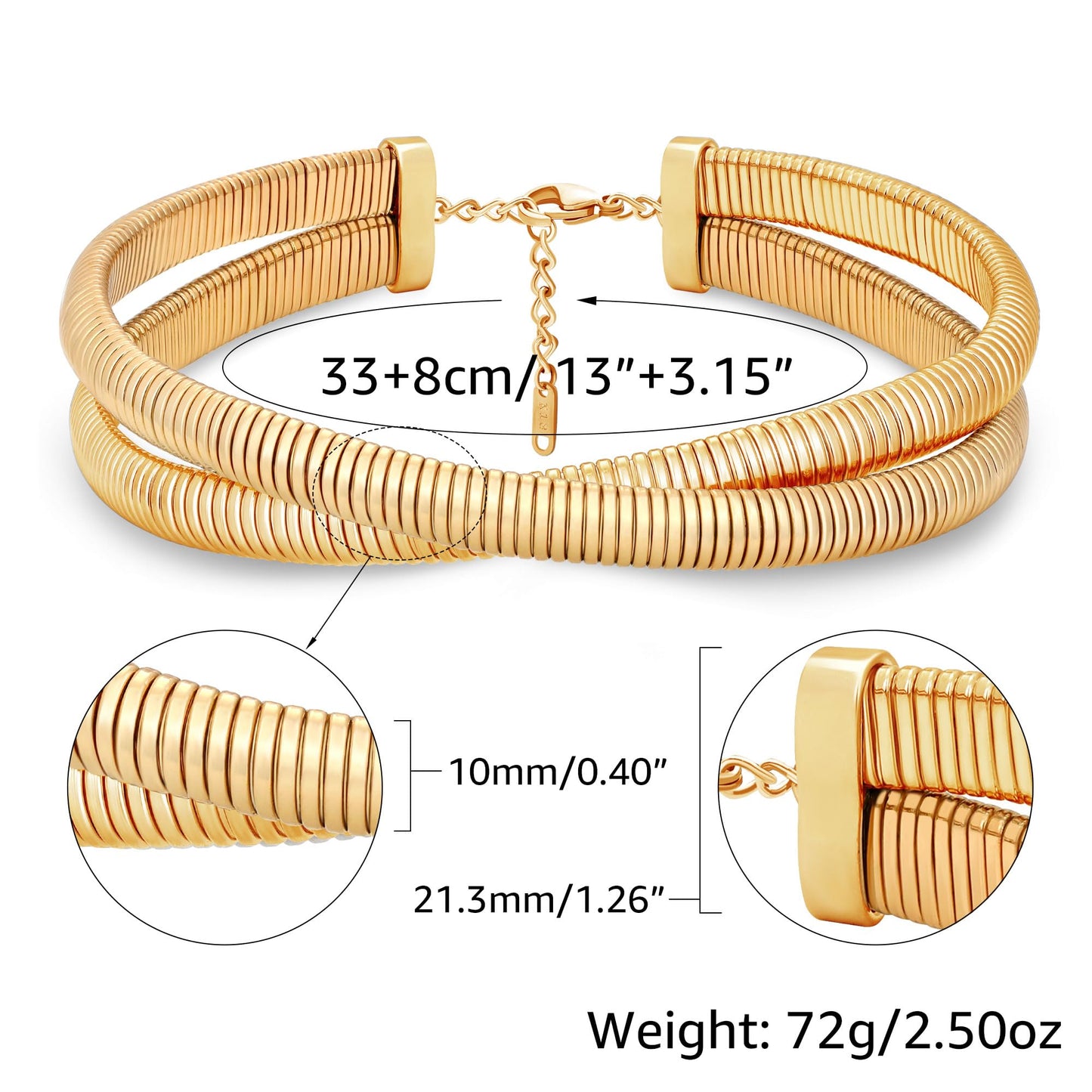 BONJOULRY Chunky Gold 2 Layered Choker Necklace for Women Trendy, 14K Gold Plated Twisted Snake Chain Statement Necklace Multi Layering Necklaces Jewelry Gifts Gold