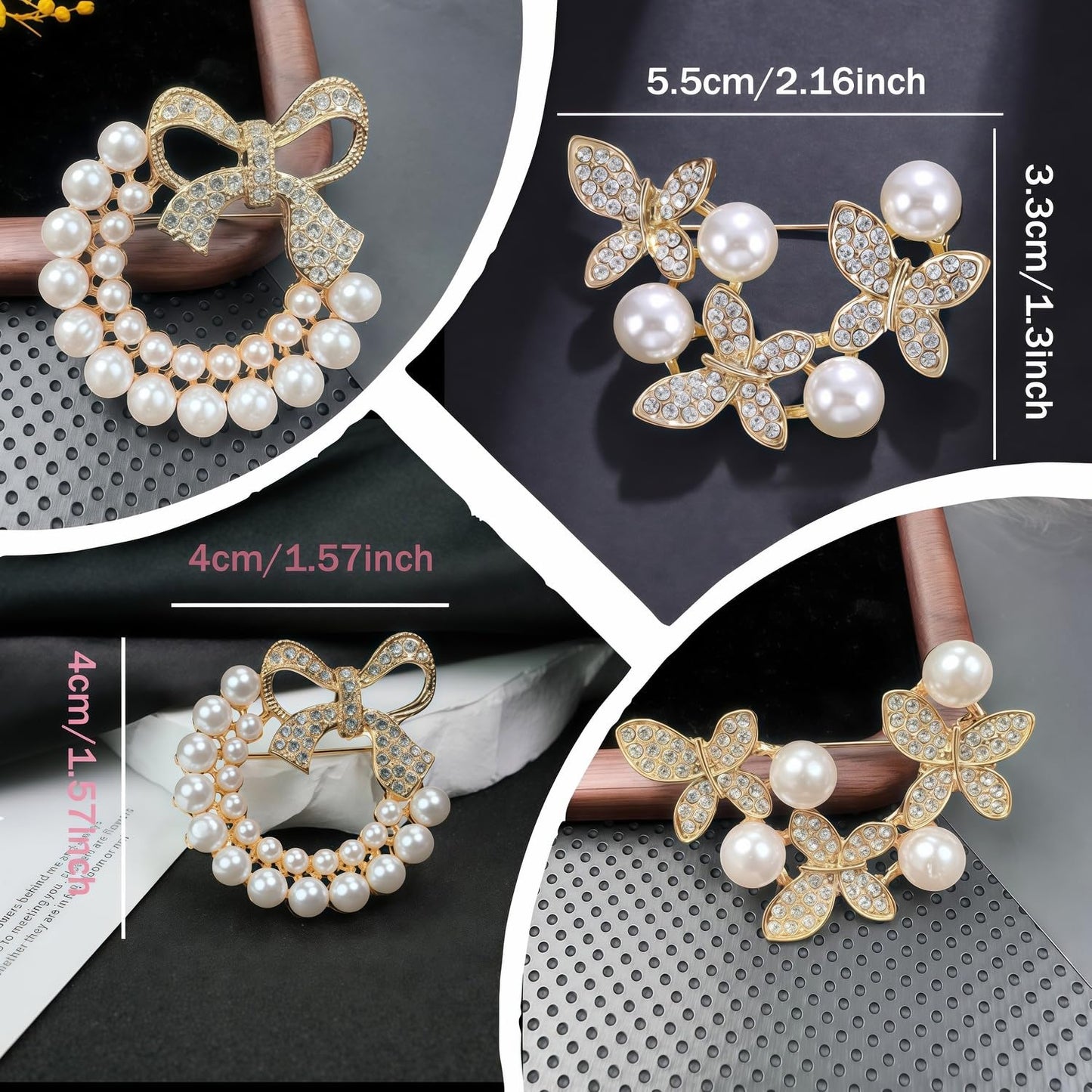 Yaximhozz 2pcs Rhinestone Brooch Pin for Women Dress Elegant Stylish Crystal Brooches Fashion Accessories Pins Lapel Boutonniere Ideas Wedding Christmas Birthday Jewelry Easter Gift (02 Gold Pearl)