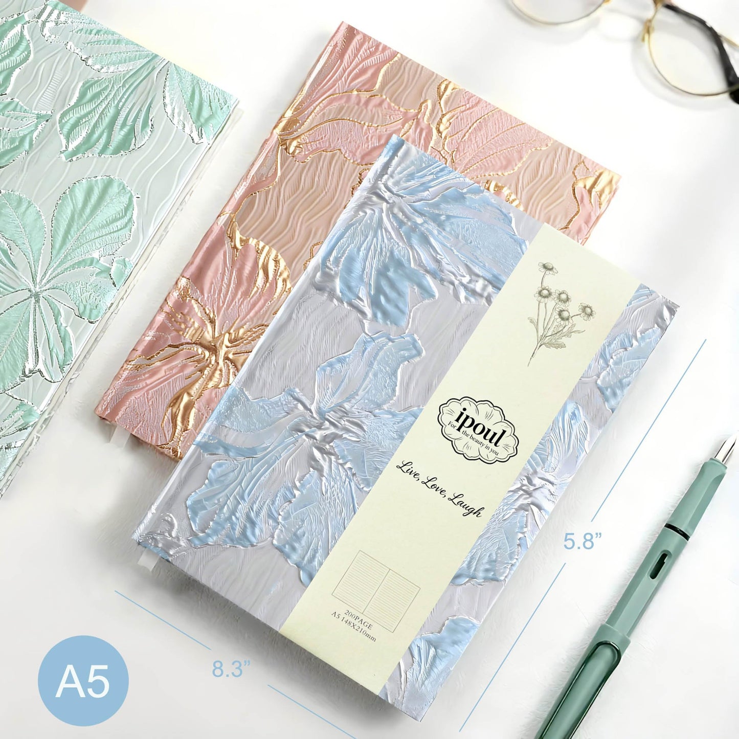 ipoul Hardcover Journal, Flower Notebook, A5, 6x8, Lined Pages, Lay-flat, Beautiful Journal for Women, Lily Flower, Blue Journal for Writing, Personal Notebook, Dream Journal, Self Care Journal