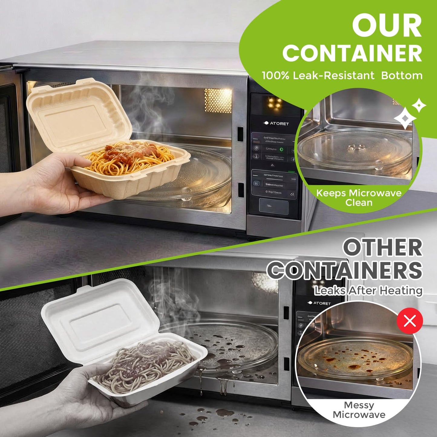 Clamshell Take Out Food Containers, 50 Pack-22oz Disposable Meal Prep Containers Natural Rice Husk Material Durable To Go Containers for Pasta Salad Snacks Taco Chinese Food Restaurants 8"X6"X2.5"