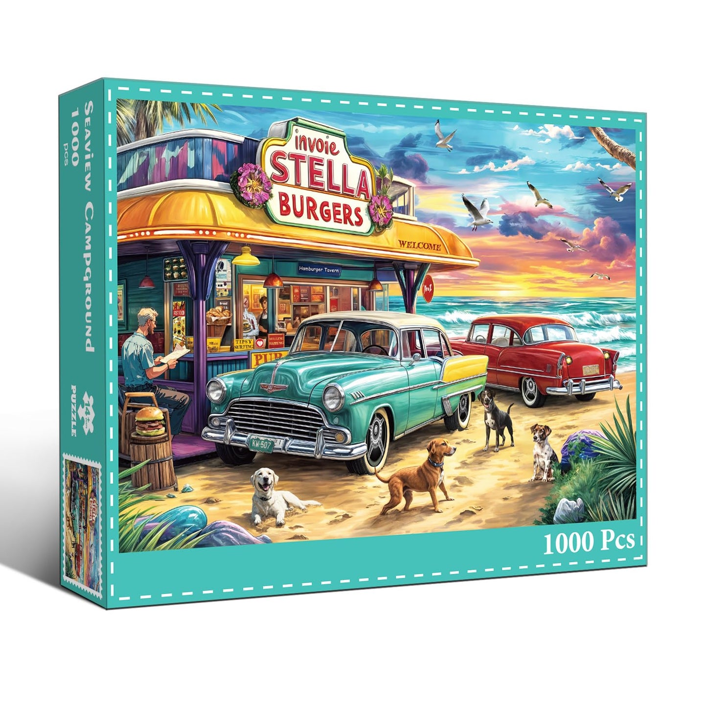 Chalzidar Puzzles for Adults 1000 Pieces,Seaview Campground Jigsaw Puzzle with 1:1 HD Poster, Perfect Interlocking No Dust, Stress Relief Ideal Gift for Family Games