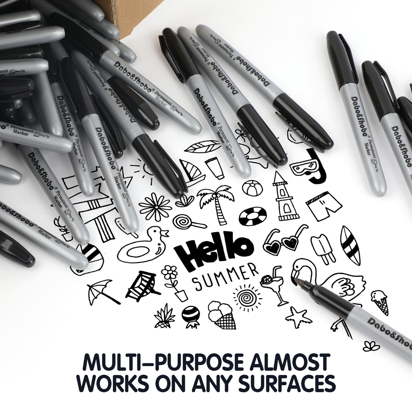Dabo&Shobo Permanent Markers, 160 Pack Black Permanent Markers Bulk, Fine Tip, Quick Drying, Waterproof Markers, Work On Wood, Metal, Plastic, Stone, Glass For Office School Home