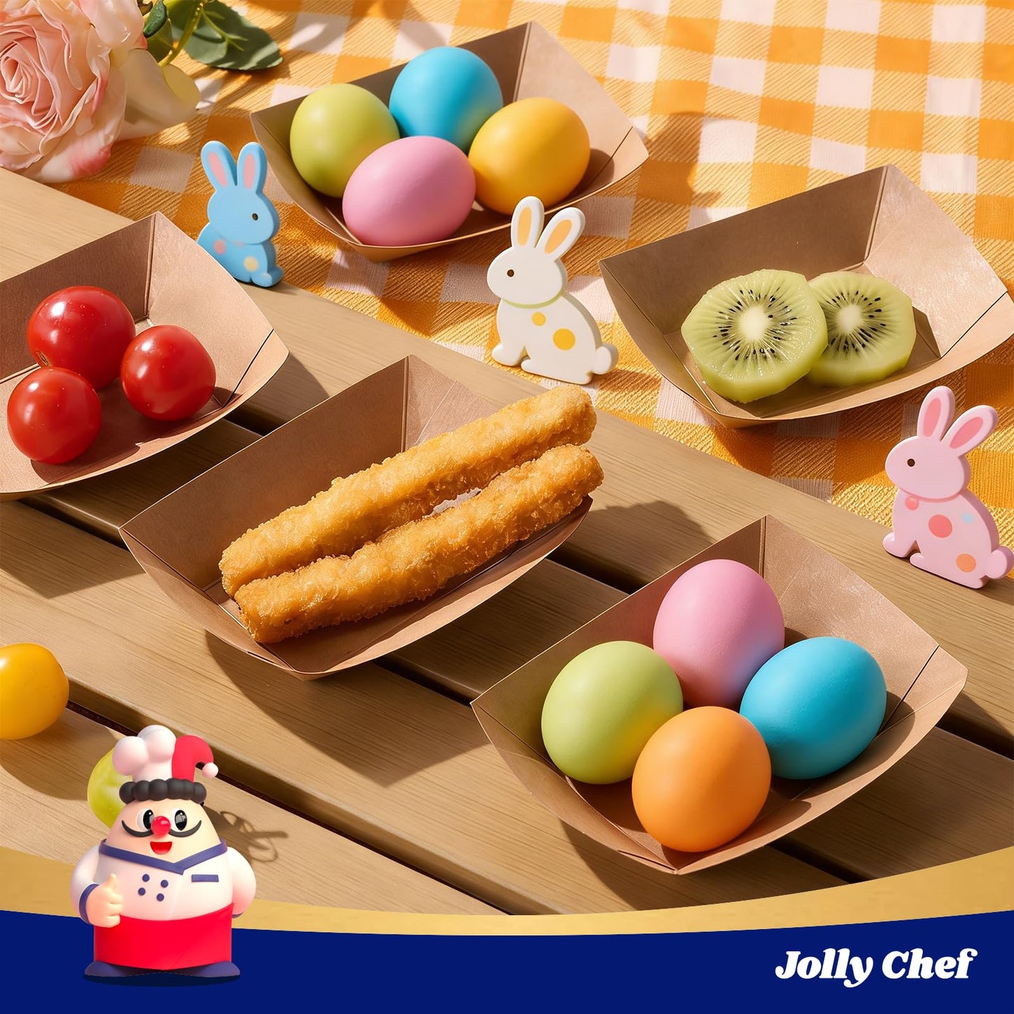 JOLLY CHEF 250 Pack 1/4 Lb Paper Food Trays, Mini Disposable Boat for Gameday, Paper Food Serving Tray for Snack Dessert Taco Nacho (Tiny)