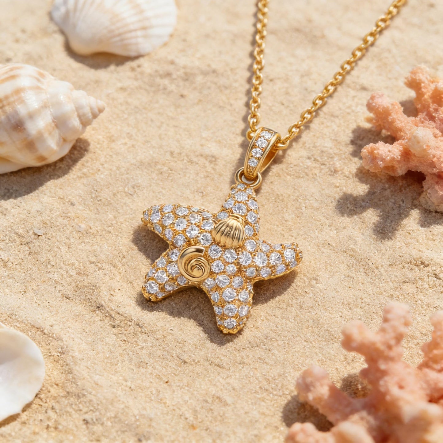 Dremmy Studios Dainty Necklace for Women 14K Gold Plated Cubic Zirconia Starfish Necklace Boho Summer Beach Coastal Pendnat Necklaces Summer Jewelry Gift