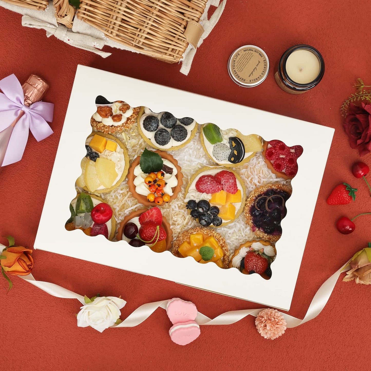 TOMNK 30pcs Cookie Boxes, 14x10x2.5 Inch Large Treat Boxes with Window for Treats, Pies, Chocolate Strawberries Muffins, Donuts, Dessert