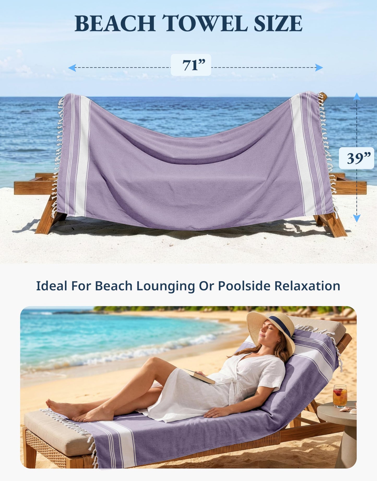 LANE LINEN Beach Towels 4 Pack Oversized - Turkish Towel Set, Pre-Washed Oversized Beach Towel, Quick Dry Beach Towels for Travel, Beach Towel Large, 39"x71" - Regal Orchid