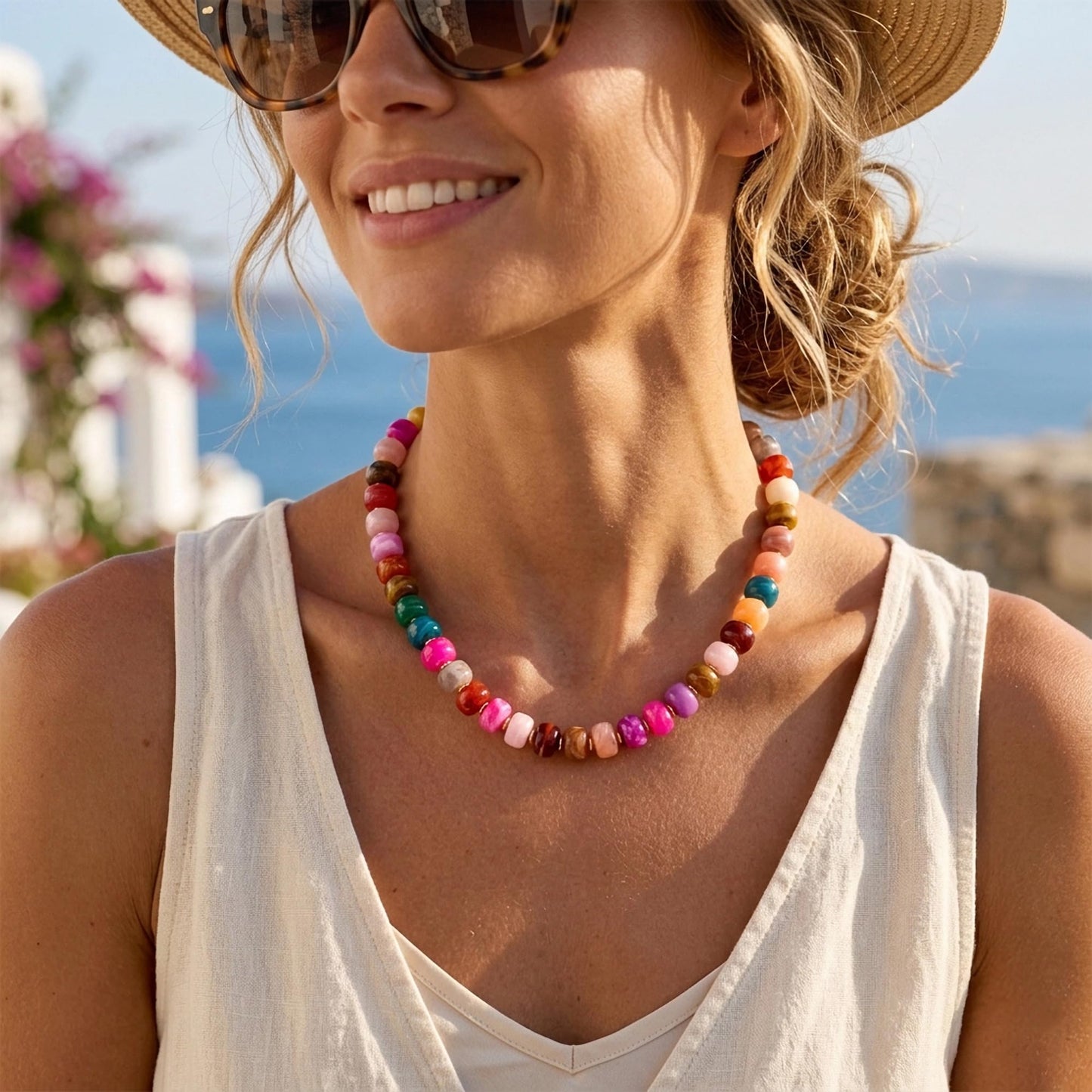 WOWORAMA Colorful Beaded Necklaces for Women Multicolor Acrylic Resin Beads Choker Necklace Trendy Statement Chunky Necklace Boho Summer Holiday Jewelry