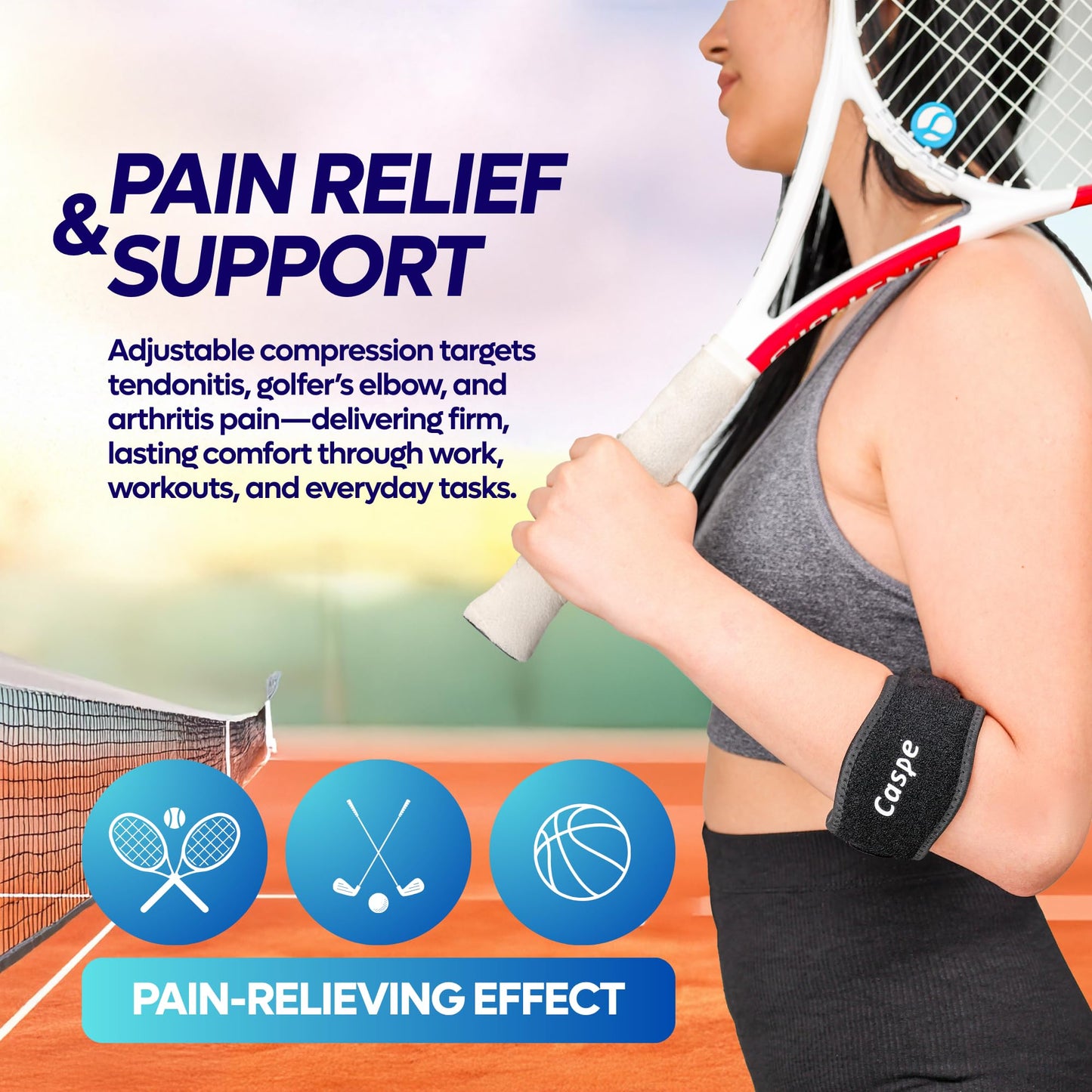 Caspe 2 Pack Tennis Elbow Brace for Men and Women – Adjustable Arm Brace for Tendonitis, Golfer’s Elbow and Bursitis – Arm Band & Counterforce Forearm Support, Daily Use Pain Relief – Red