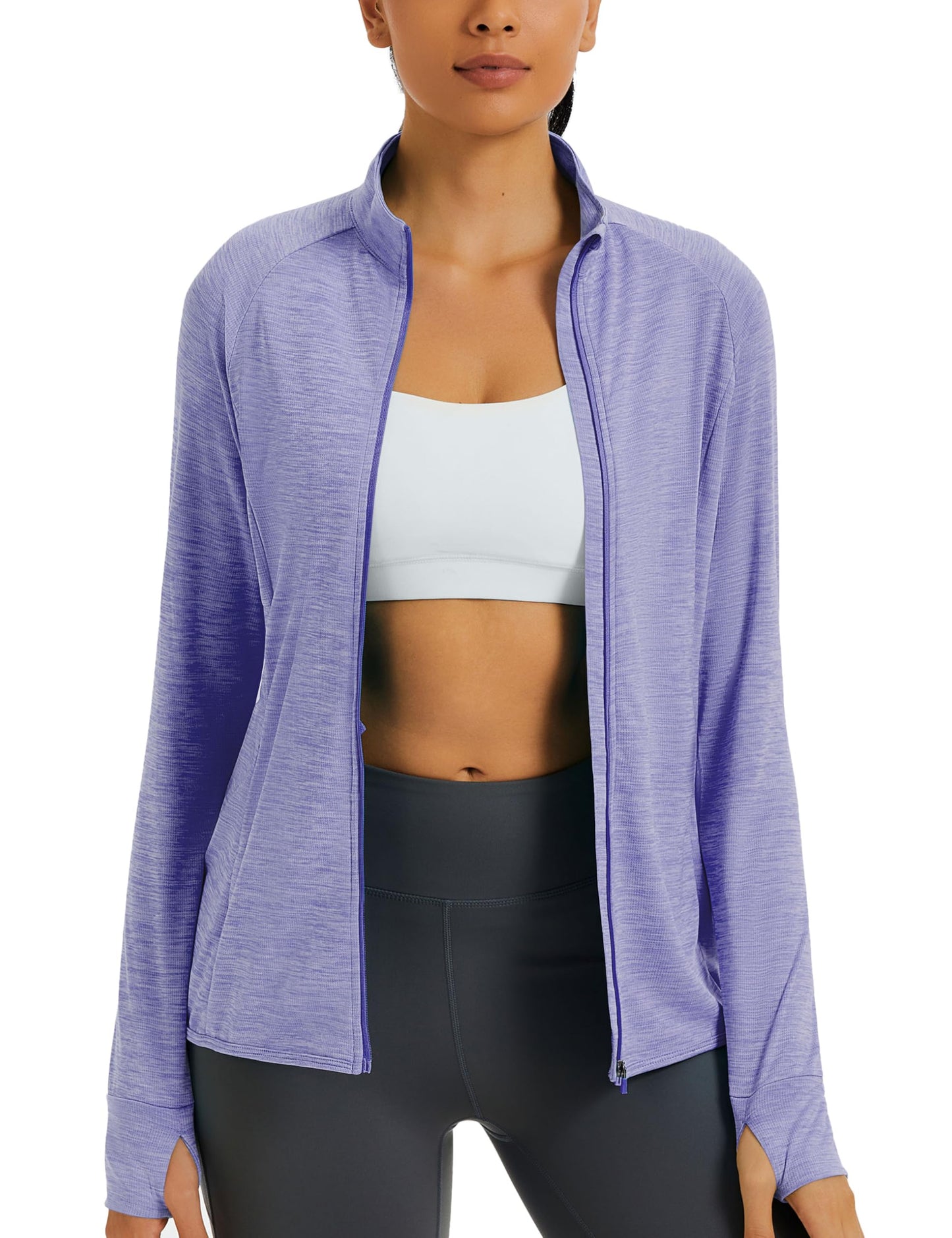 MAGCOMSEN SPF Jacket for Women Lightweight Full Zip Sun Protection Clothing Long Sleeve Shirts UV UPF Fishing Pockets Light Purple M