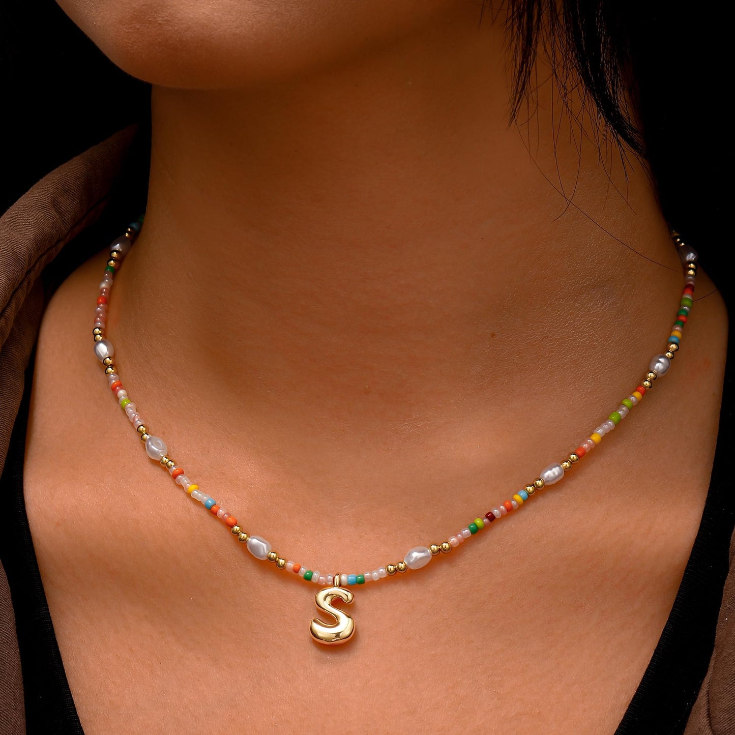 Ritach Initial Necklace for Girls Gifts - Letter Necklaces Bubble Gold Initial E Necklace for Girls Women Beaded Necklaces for Women Girl Jewelry for Little Girl Gifts