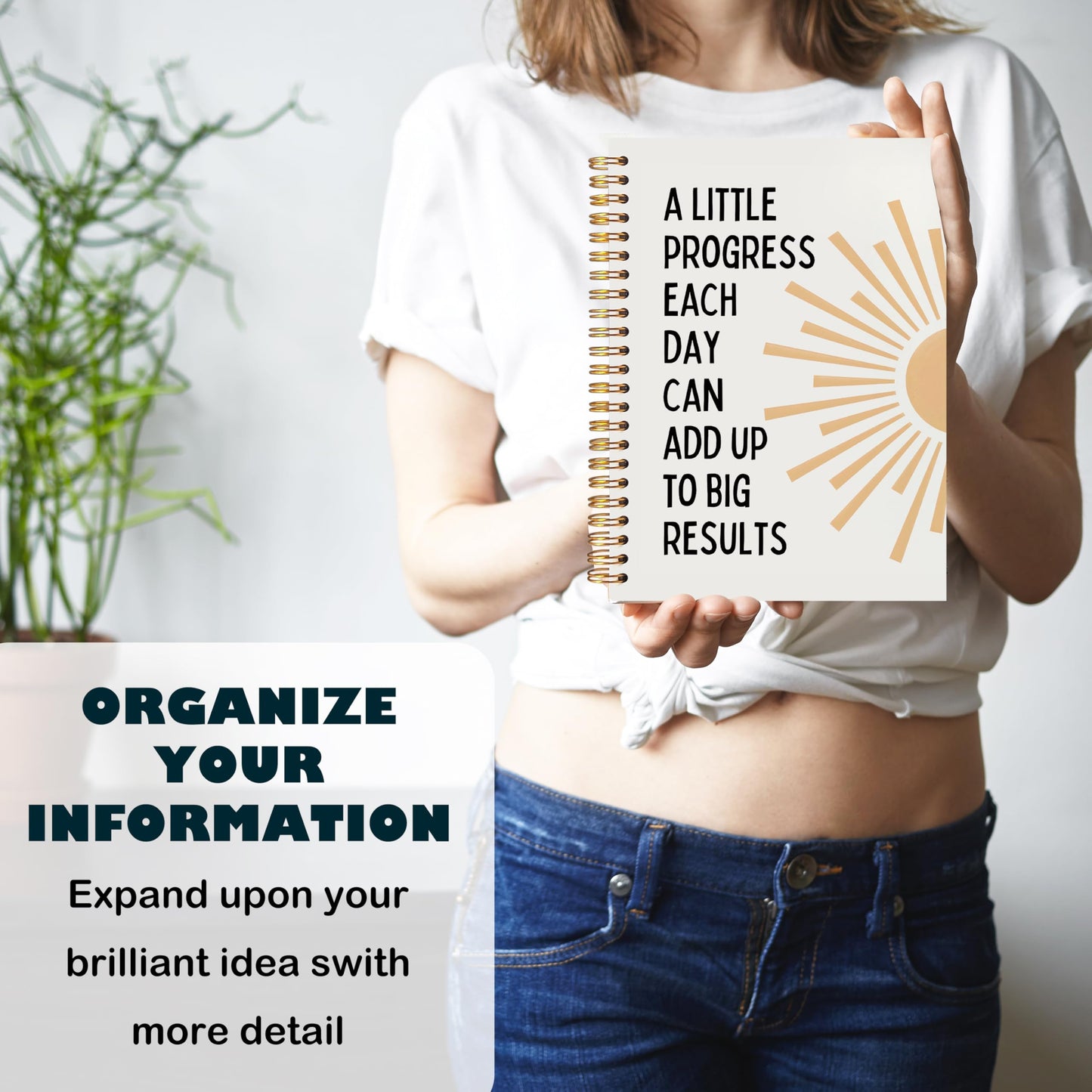 BearCake Boho Sun Inspirational Motivational Notebooks Journal,Mental Health Gifts, a Little Progress Each Day Can Add Up to Big Results Notebooks,Boho Sunshine Notebook,Spiral Notebook 5.5x8.3