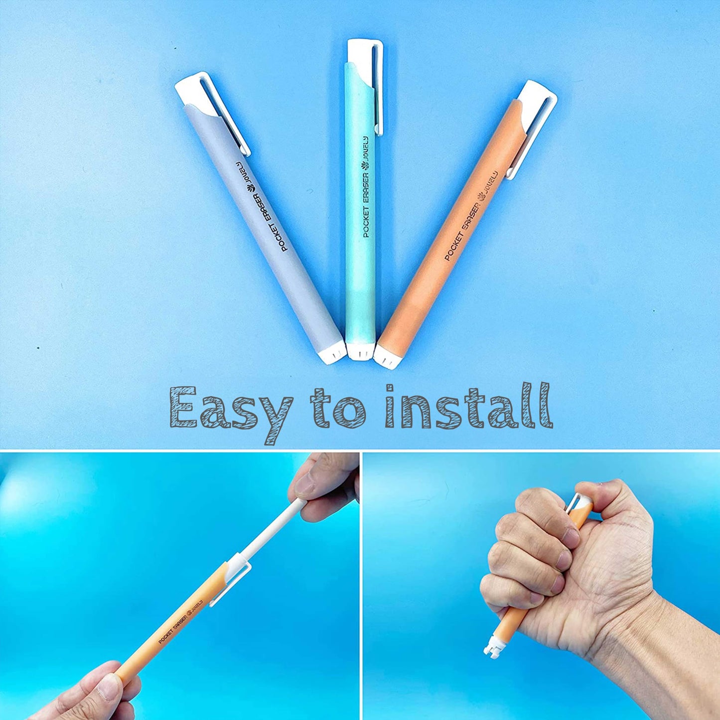 Jovely Mechanical Pocket Eraser, Retractable Pen-Style Eraser for Precision Erasing, Portable Push-Button Eraser for Artists, Students, Office Use (with 15 Refills)