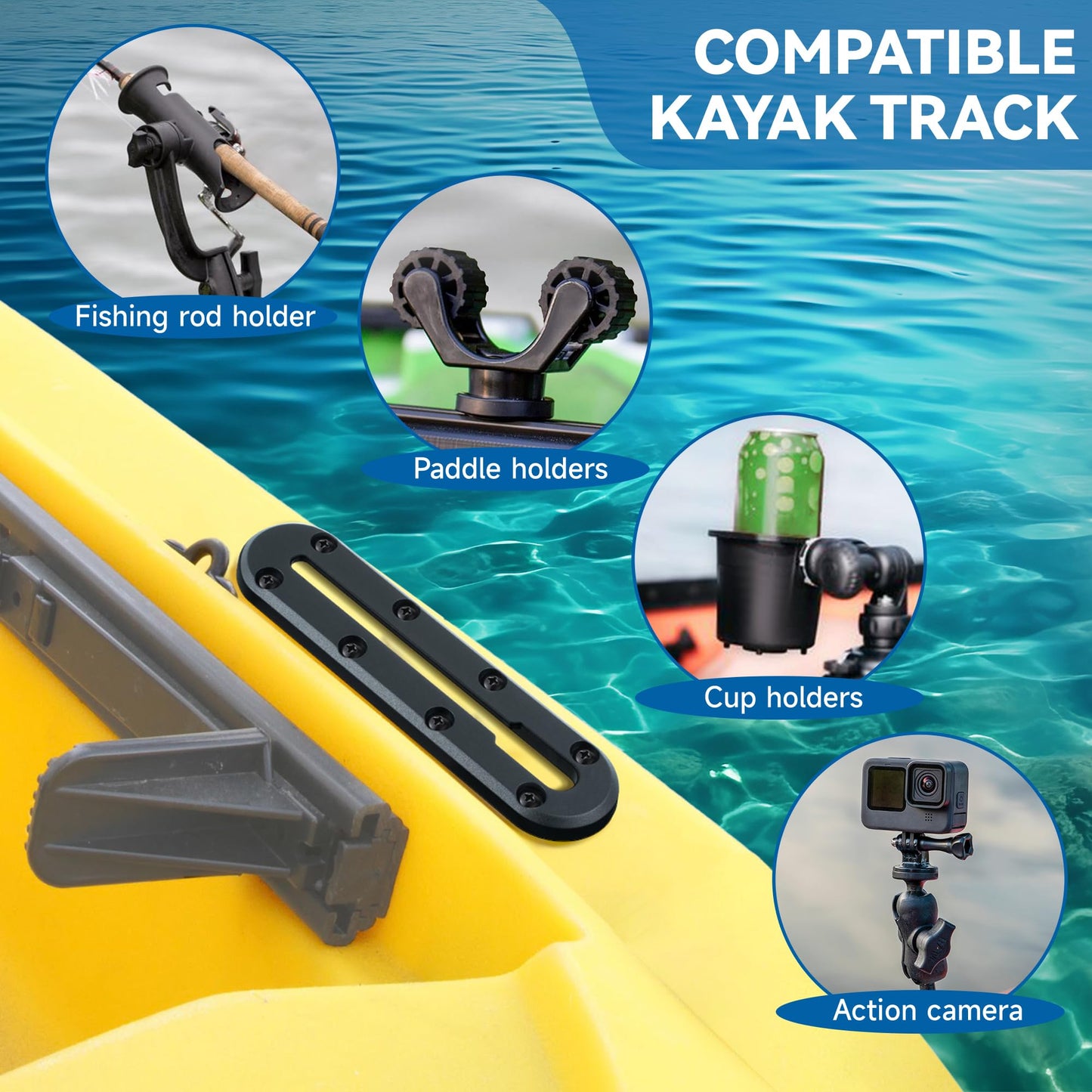 Hohean 4 Pack 7 Inch Kayak Track, Kayak Low Profile Track for Fishing