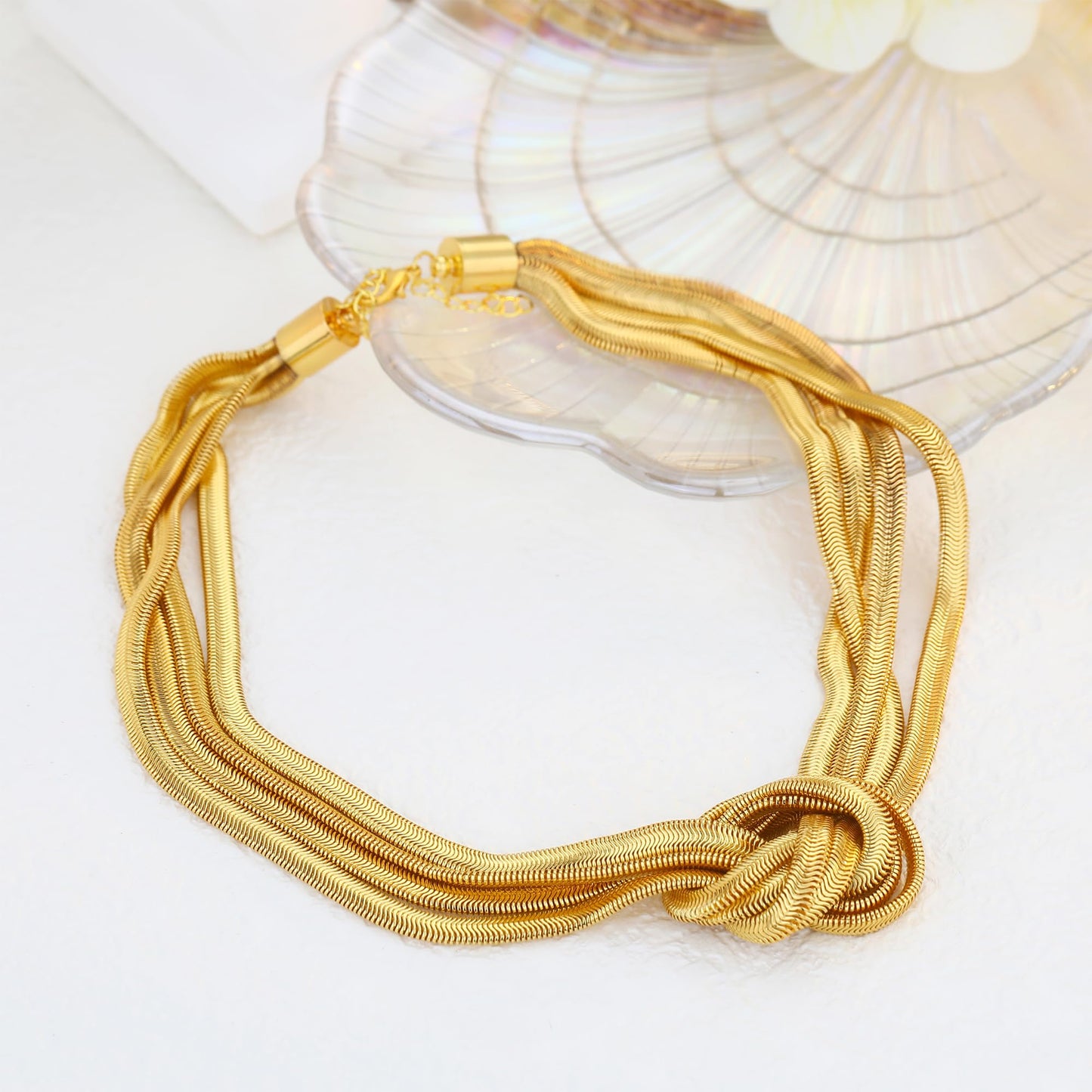 BONJOULRY Chunky 3 Layered Snake Chain Choker Necklace 14K Gold Plated Knot Chain Necklace Chunky Hip Hop Choker Necklaces for Women