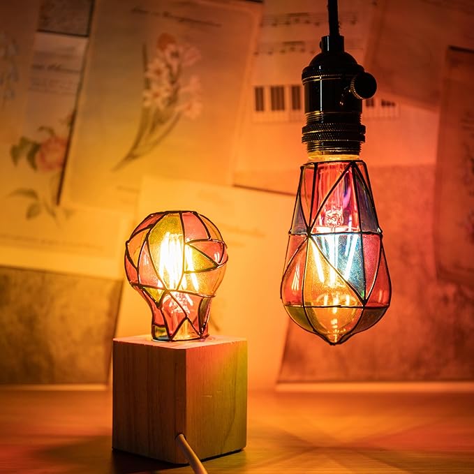 Stained Glass Light Bulb,Rainbow Painted Light Bulb,Mosaic Light Bulb,4W 120V,Multi Colored Colorful Light Bulb Indoor,Fun Romantic Light Bulbs,Unique Decorative Light Bulbs