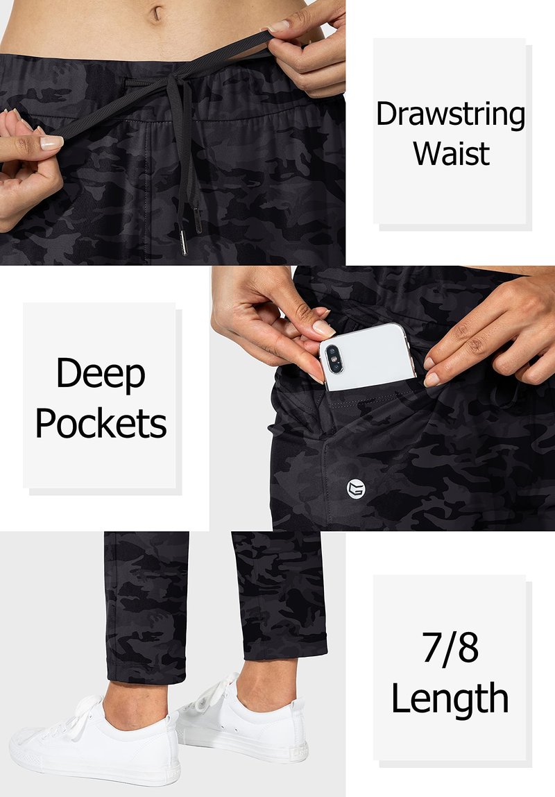 G Gradual Women's Pants with Deep Pockets 7/8 Stretch Sweatpants for Women Athletic, Golf, Lounge, Work (Black Camo, 3X-Large)
