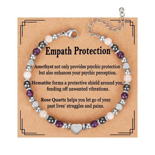 Pavkki Protection Bracelet for Women Gifts Empath Crystals Healing Emf Amethyst Hematite Jewelry Natural Stones