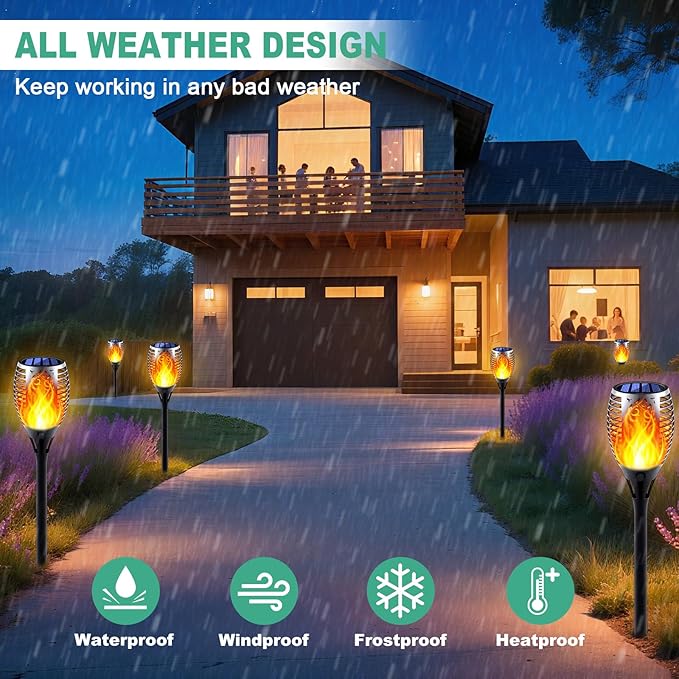 Solar Torch Lights, 8 Pack with Extension Rods & Realistic Flickering Flame, Waterproof Outdoor Pathway Lights for Garden, Yard, Patio, Lawn Landscape Decoration
