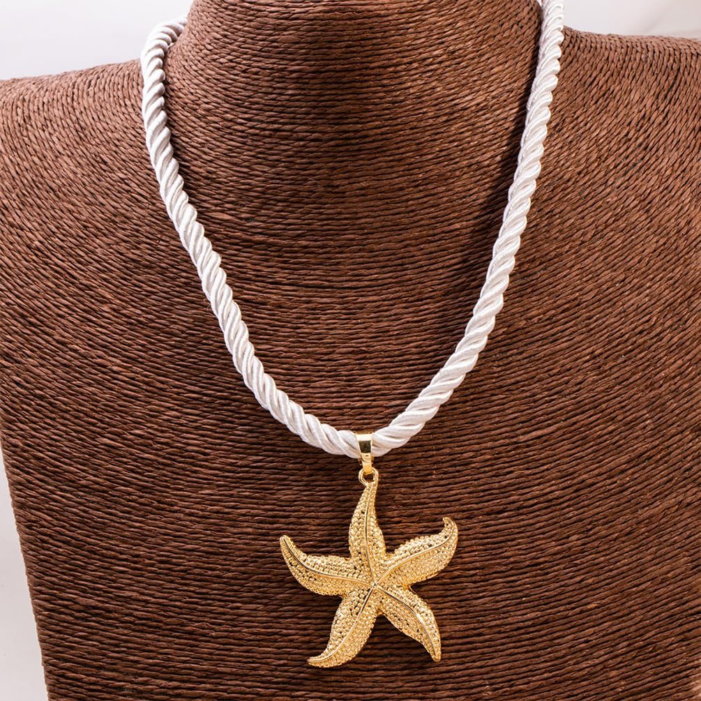 UANXLL Large Gold or Blue Starfish Pendant Necklace, Chunky White Rope Chain Big Sea Star Necklaces for Women Fashion Ocean Style Beach Party Prom Jewelry Gift (Gold)