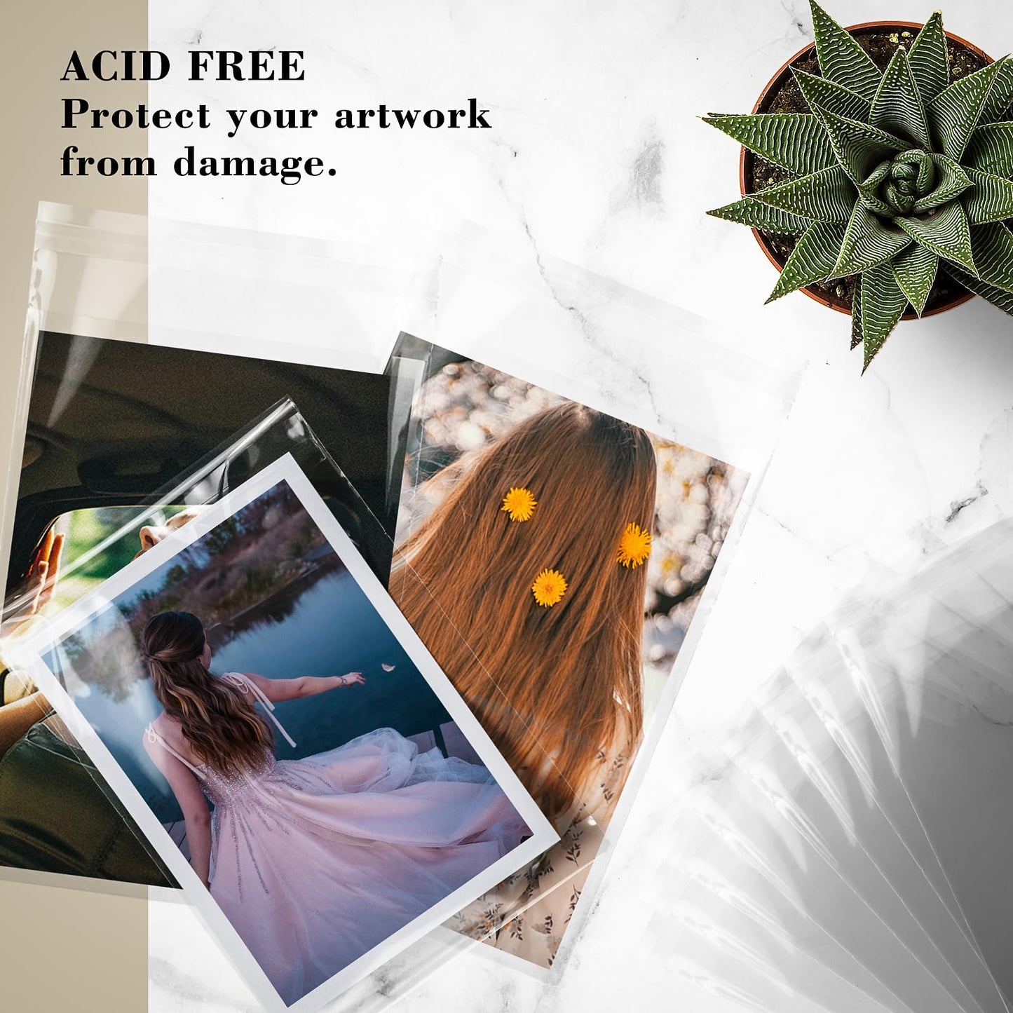 Golden State Art, Pack of 100 11 1/4 x 14 1/8 Crystal Clear Storage Sleeves, Acid-Free Resealable Bags for 11x14 Photo Mats, Art Prints, Drawings