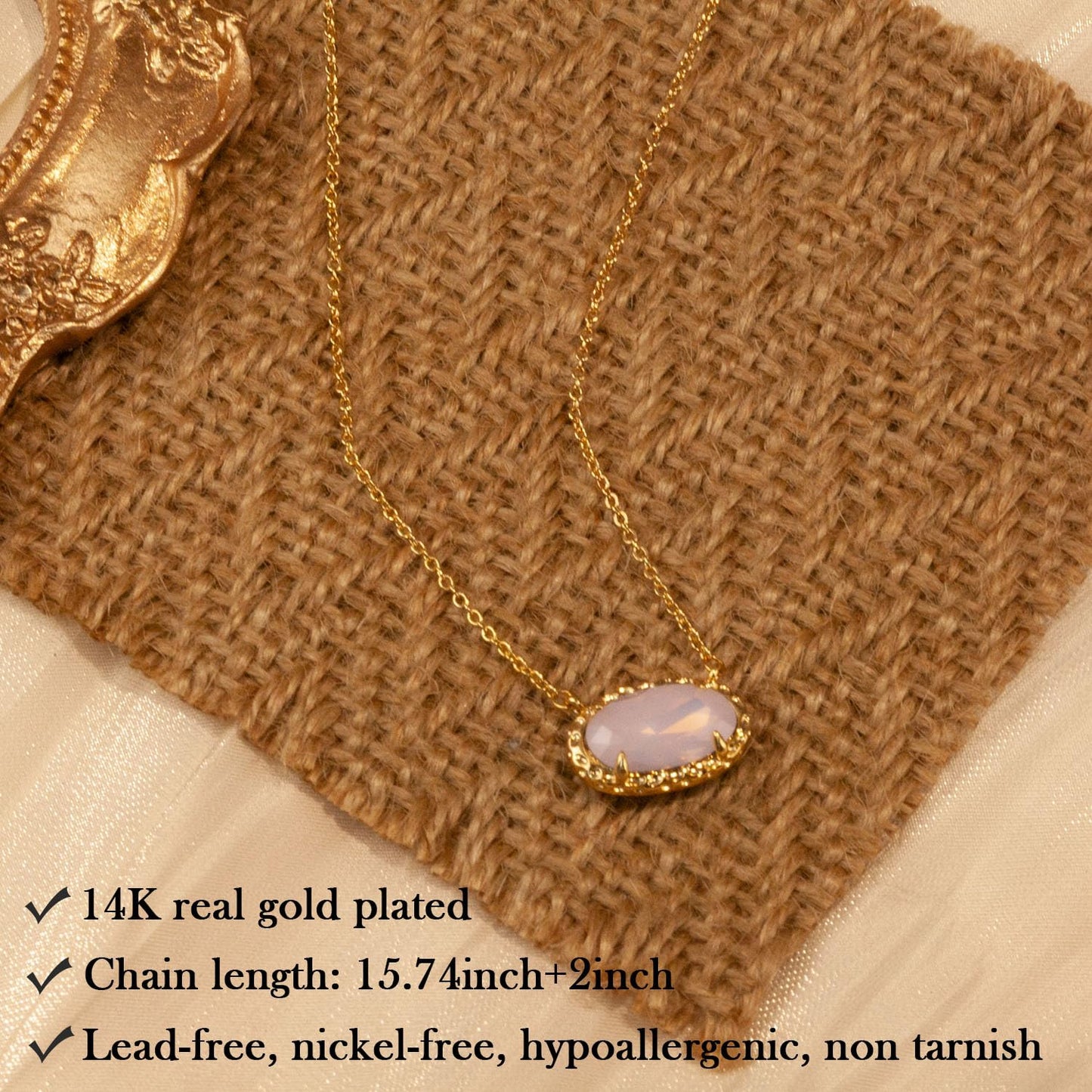 TLY Gold Necklace for Women 14k Gold Plated Dainty Gemstone Pendant Necklace Red Rose Quartz Black Emerald Green Blue Prom Choker Necklace Birthday Wedding Bridesmaid Necklace Mothers Day Jewelry gifts