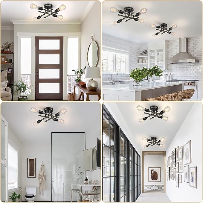 SunRider Industrial 4-Light Semi Flush Mount Ceiling Light Fixture, Oil Rubbed Bronze Hallway Lights, Retro Metal Sputnik Chandelier for Living Room