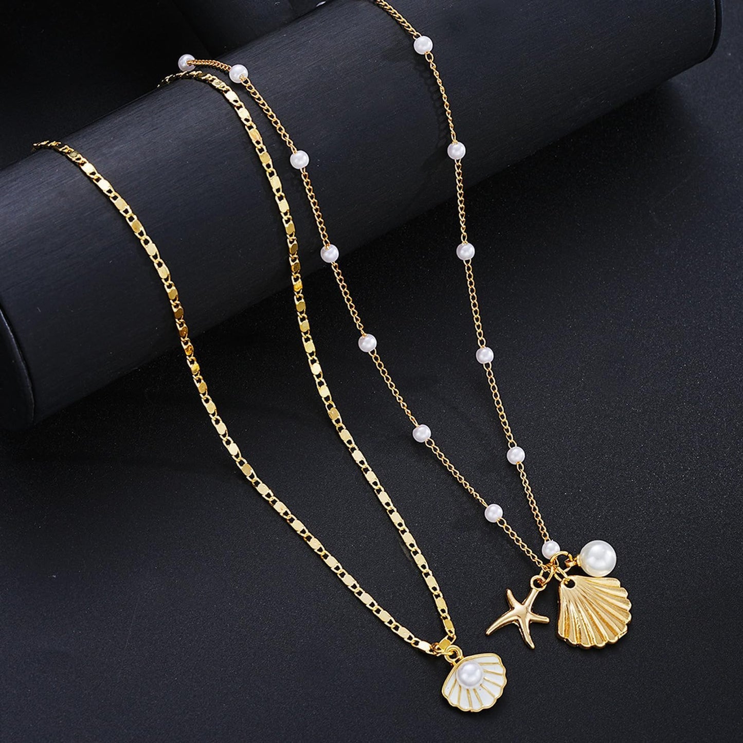 KummerSaprk Seashell Necklace Summer Vacation Jewelry for Women Gold Beachy Necklace Stack Starfish Flower Cowrie Sea Shell Pendant Necklaces Summer Essentials Accessories Gifts