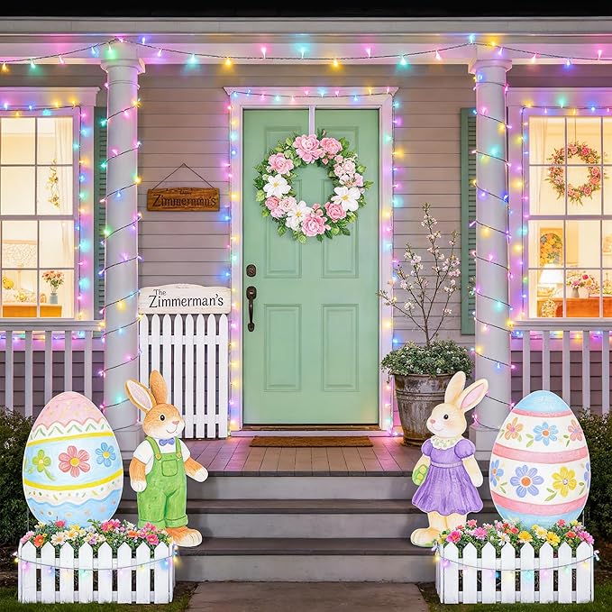 JMEXSUSS 33ft 100 LED Easter Lights Battery Operated, Outdoor Indoor Pastel Lights for Easter, Colorful String Lights for House Porch Yard Garden Tree Decor