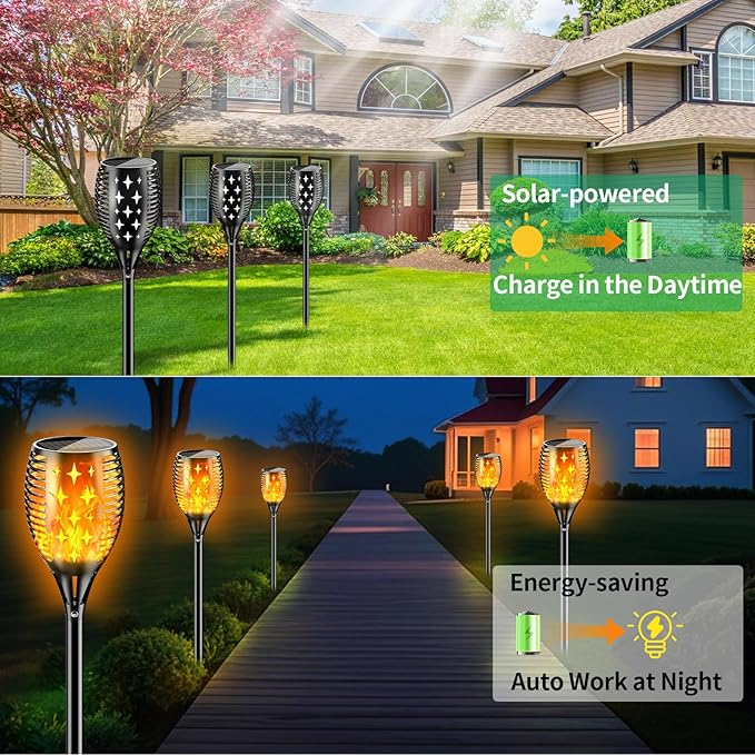 YoungPower Solar Outdoor Torch Lights Flicking Flame,Outdoor 43" Large Landscape Lighting Outdoor Path Lights Waterproof Flame for Garden Yard Patio, 4 Pack