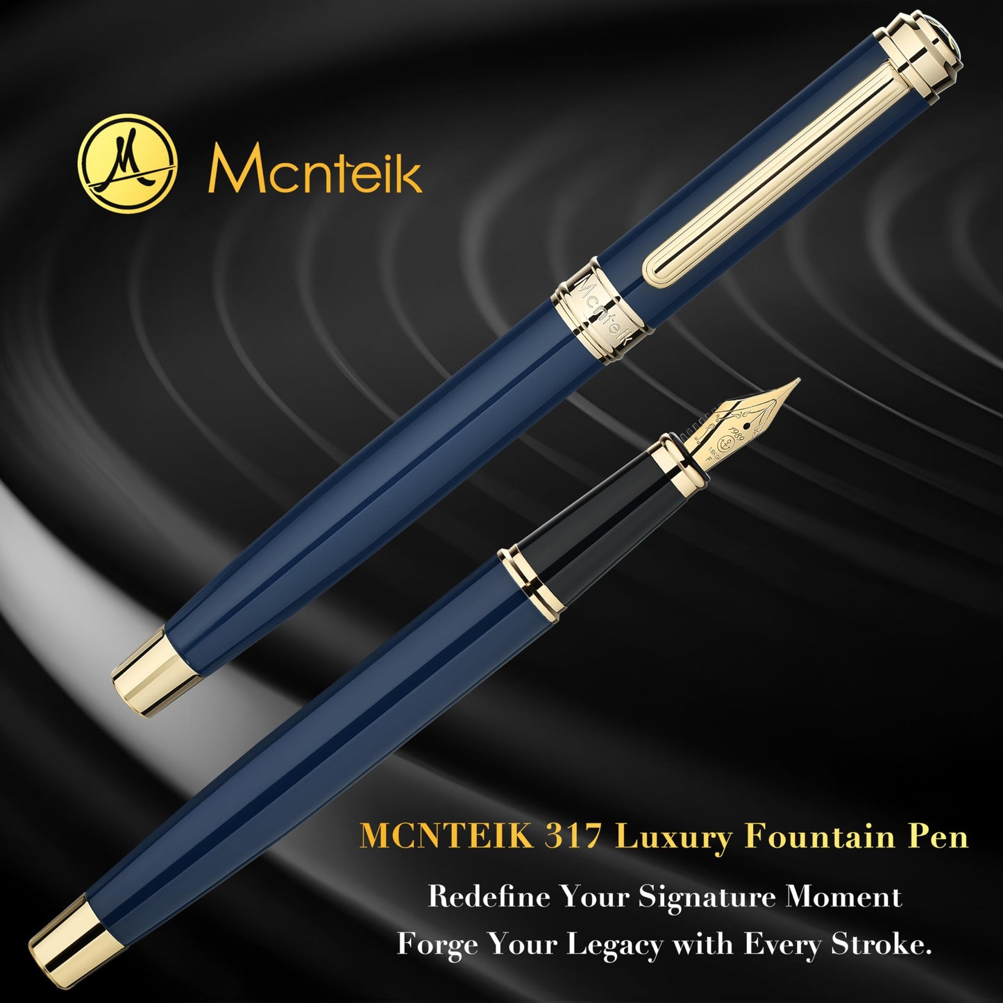 MCNTEIK 317 Fountain Pen,Stunning Luxury Piano Lacquer,18K Gilded Nib(Fine),Gorgeous 24K Gold Finish, Ink Converter,Best Gift for Men&Women-Elegant,Executive,Nice Pens for Writing, BU-F