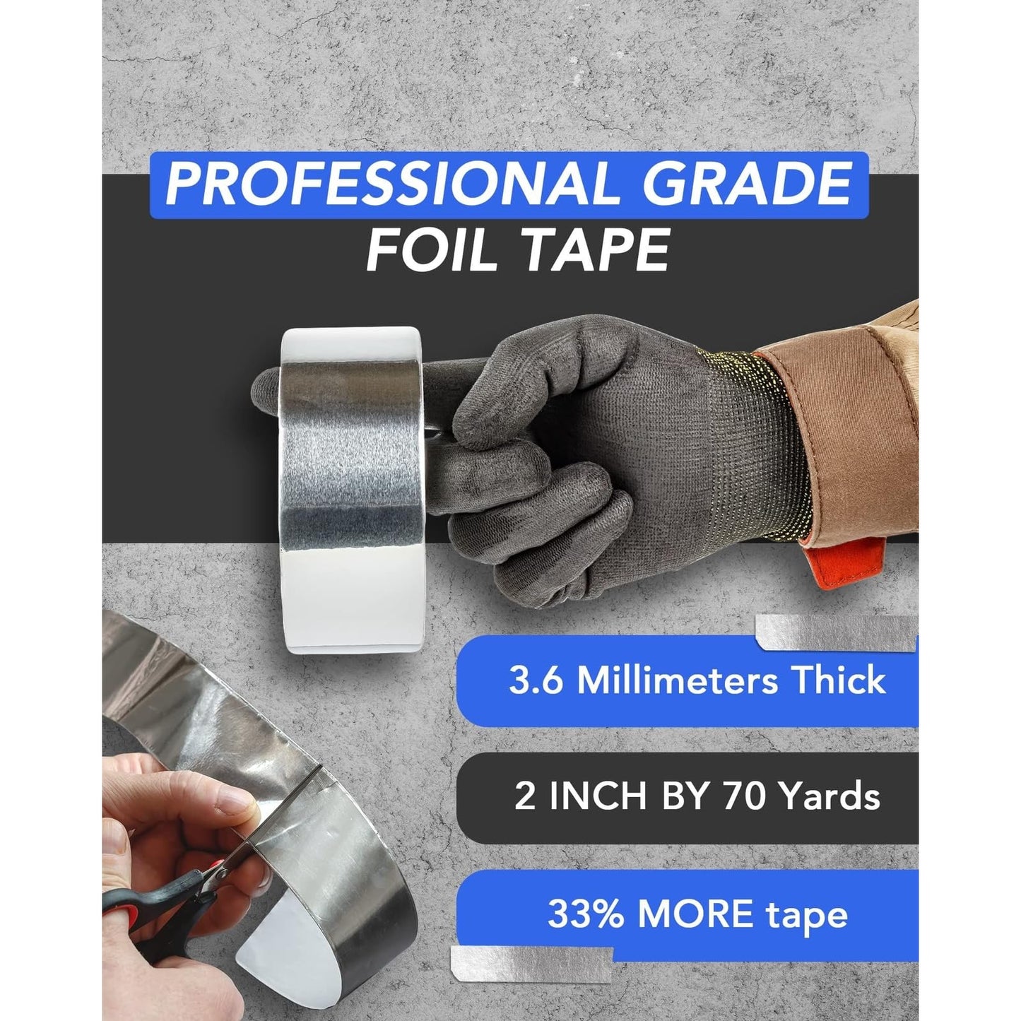 TapePlus Aluminum Foil Tape - Heat Resistant Duct Seal for HVAC Applications - Waterproof Insulation Tape - Aluminum Adhesive Sheet for Dryer Duct Repairs - 4 Pack, 2 in x 210 ft, Silver