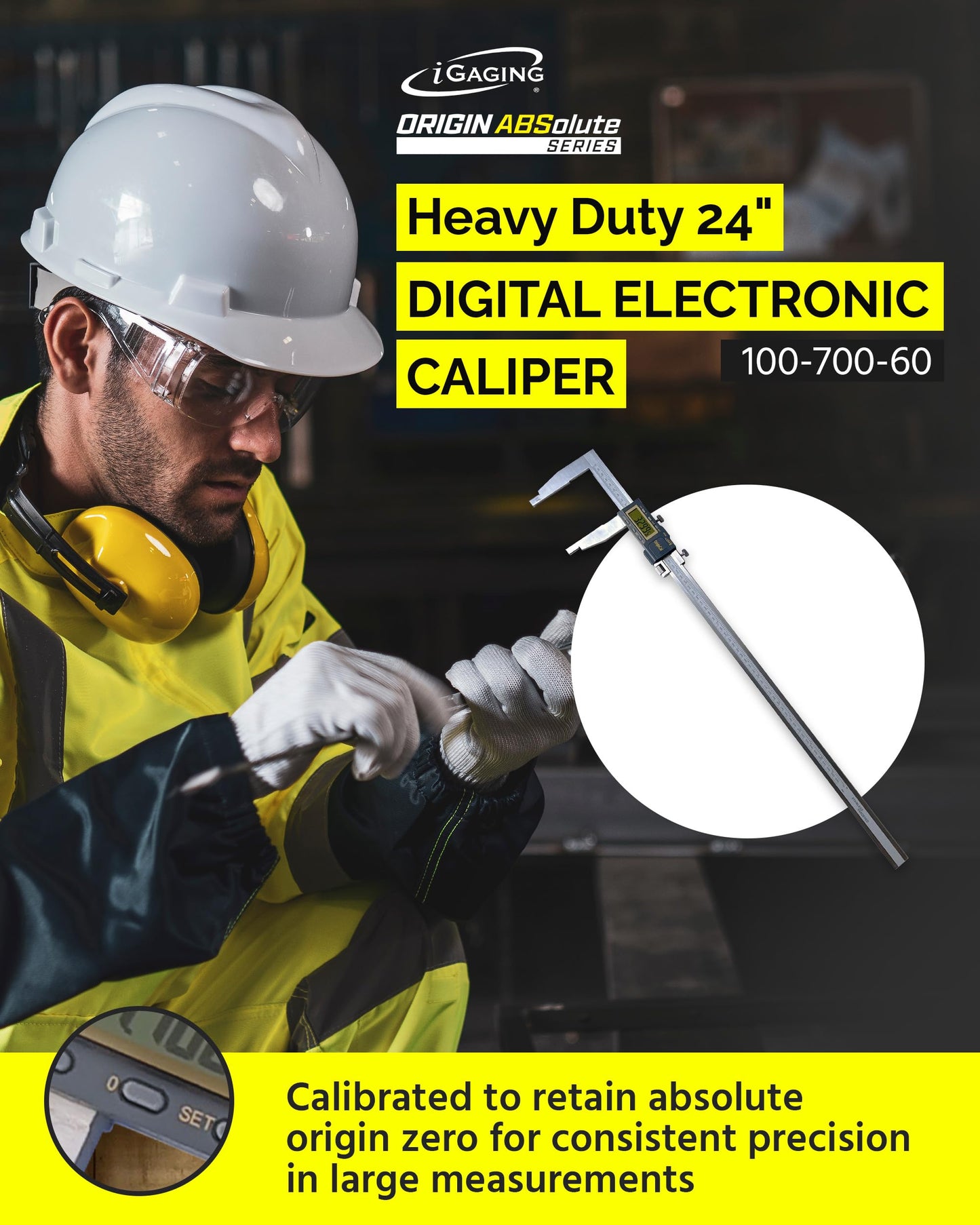 iGAGING Absolute Origin Heavy Duty 24" Digital Caliper, IP54 Electronic, SPC/USB Output Port, Inch & Metric Modes, Case, Manual, Battery