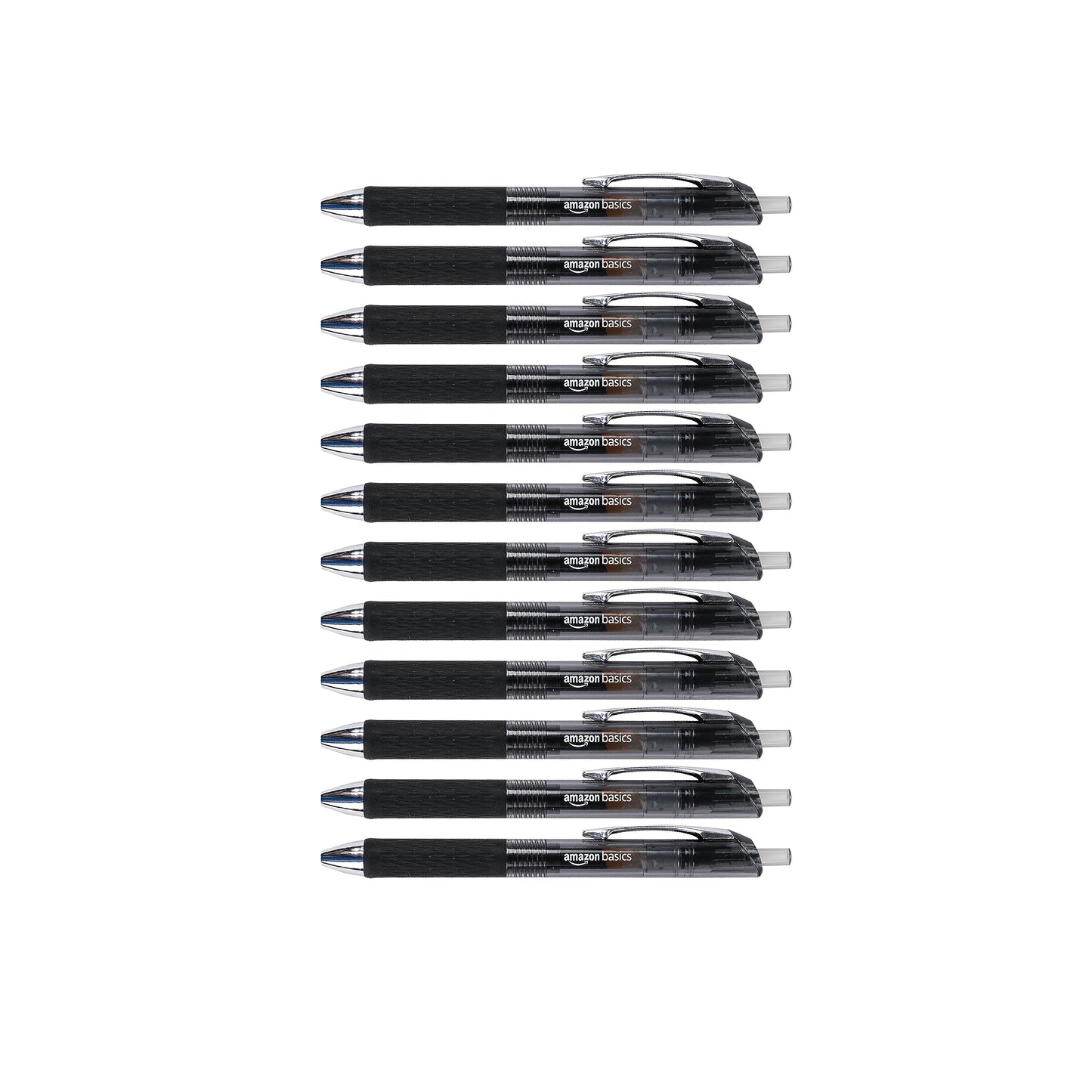 Amazon Basics Retractable Gel Pens, Fine Point 0.7mm, Smooth Writing, Black, No Smudge, School and Office Supplies, 12-Pack