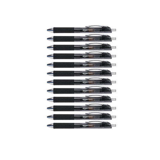 Amazon Basics Retractable Gel Pens, Fine Point 0.7mm, Smooth Writing, Black, No Smudge, School and Office Supplies, 12-Pack