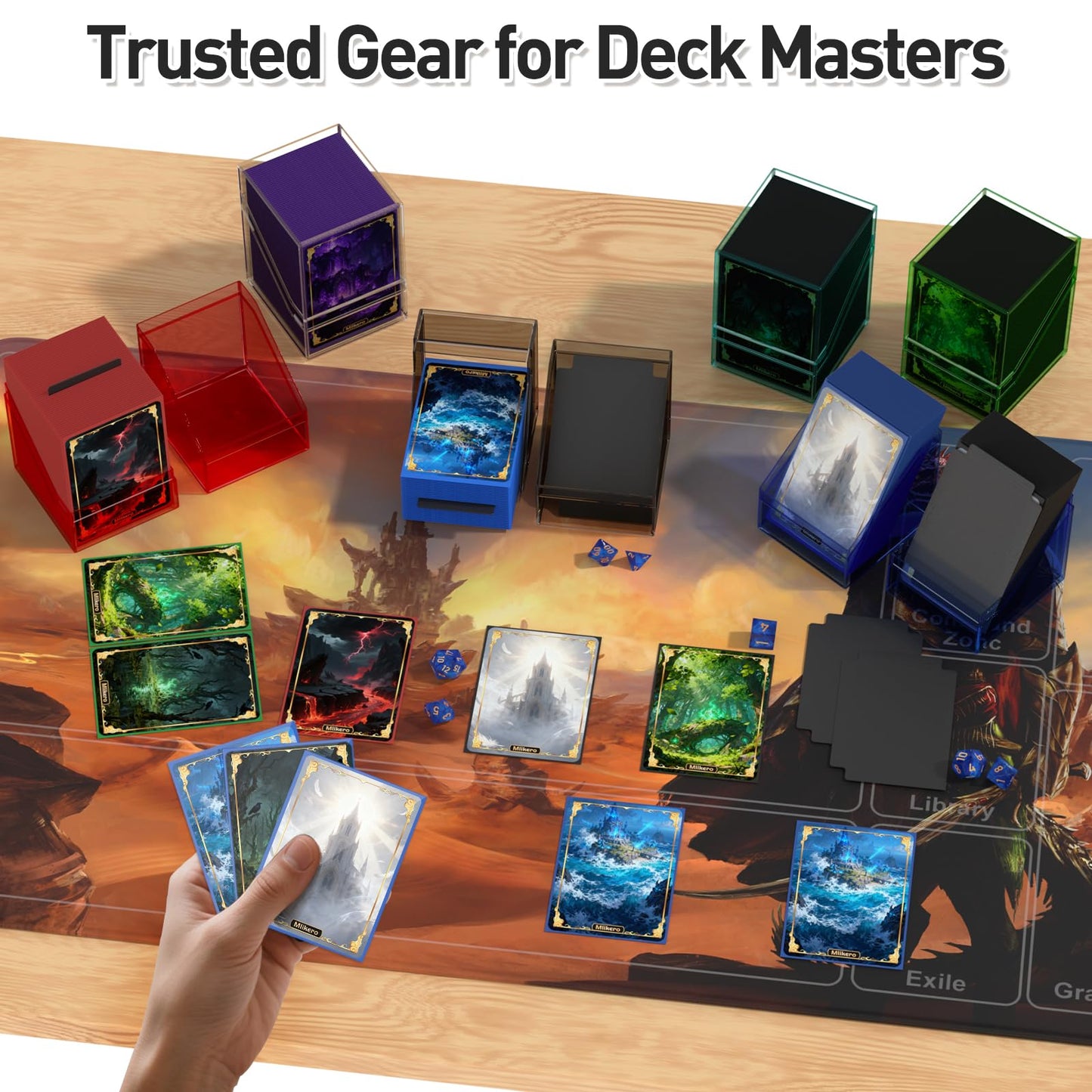 Mlikero Card Deck Cases, Acrylic Commander Deck Box Holding 100+ Sleeved Cards with Dividers, Clear Card Storage Box Fit for MTG, TCG, Sports Cards (Mint Blue)