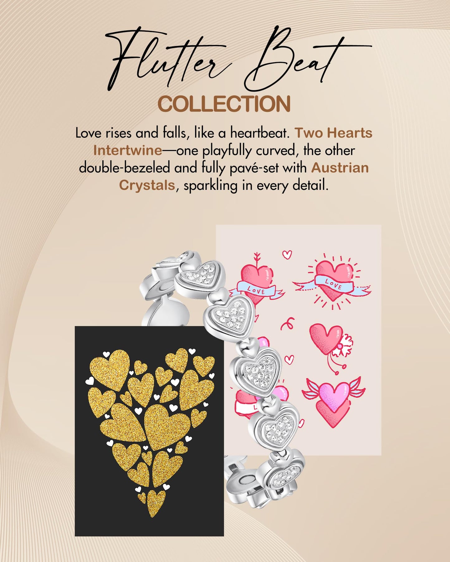 Feraco Pure Copper Bracelets for Women, Ultra Strength Magnetic Bracelet for Women with 3800 Gauss Magnet & Dazzling Austrian Crystals Stone, Heart-Shaped (Silver, 7.09 inches (18cm))
