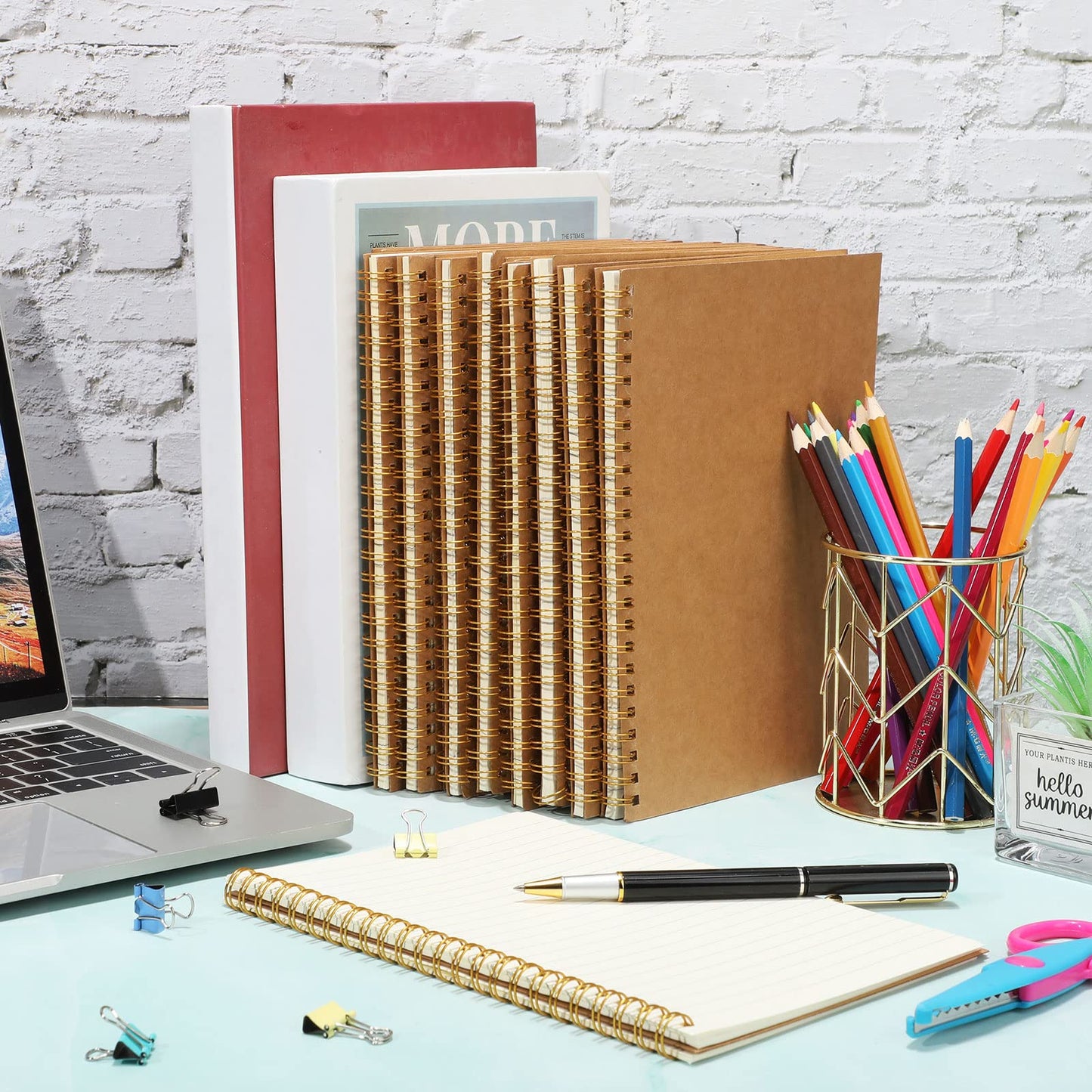 PerKoop 100 Pack Spiral Notebook 8.3 x 5.5 Inch College Ruled Notebook Bulk A5 Wide Ruled Journals Bulk 1 Subject 50 Sheets Thick Diary Notebooks for School, Office Business, Home Use(Kraft Brown)