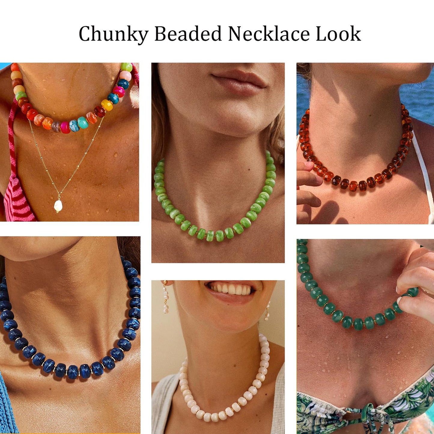 HolidayQbee Beaded Necklace for Women Boho Bead Chunky Necklace Big Bead Necklace Fashion Trendy Summer Blue Resin Beaded Necklaces Jewelry Gifts
