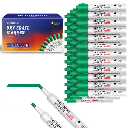 Comix Low Odor Dry Erase Markers, Chisel Tip, Green Color, 36 Count Whiteboard Marker for Office, School, Classroom, Teachers