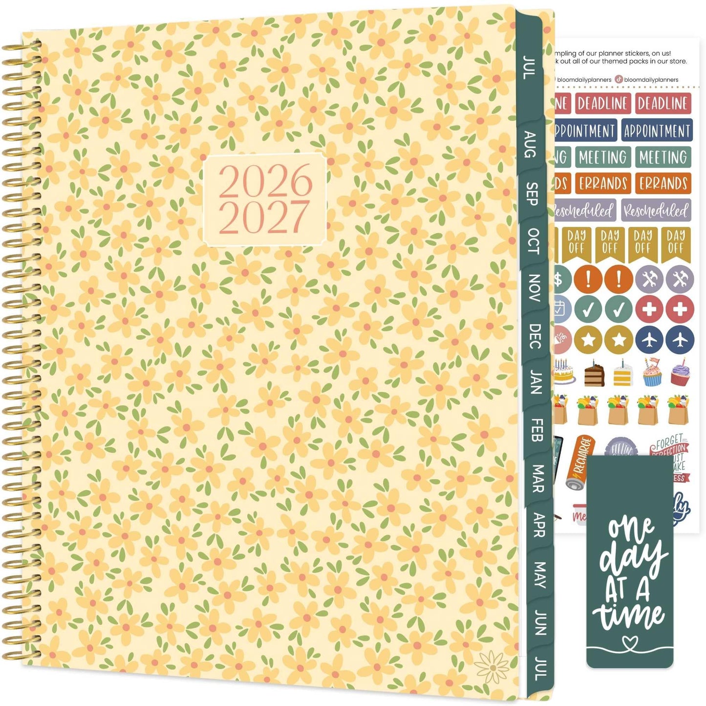 bloom daily planners 2026-2027 Planner (8.5” x 11") 13 Month Academic Year Organizer (July 2026 - July 2027) - Weekly & Monthly Agenda Book with Stickers & Tabs - Butter Yellow Daisies
