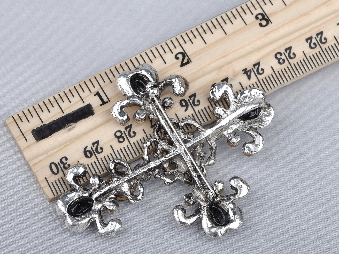 Alilang Gothic Holy Beaded Flowery Gunmetal Tone Crystal Flourish Church Religious Cross Pin Brooch