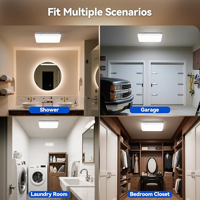 KINDEEP Battery Operated Ceiling Light: Wireless Closet Light Motion Sensor, Cordless Rechargeable Shower Light, for Bathroom, Garage, Hallway, 3 Color Temperatures Dimmable, White Shade 1Pack