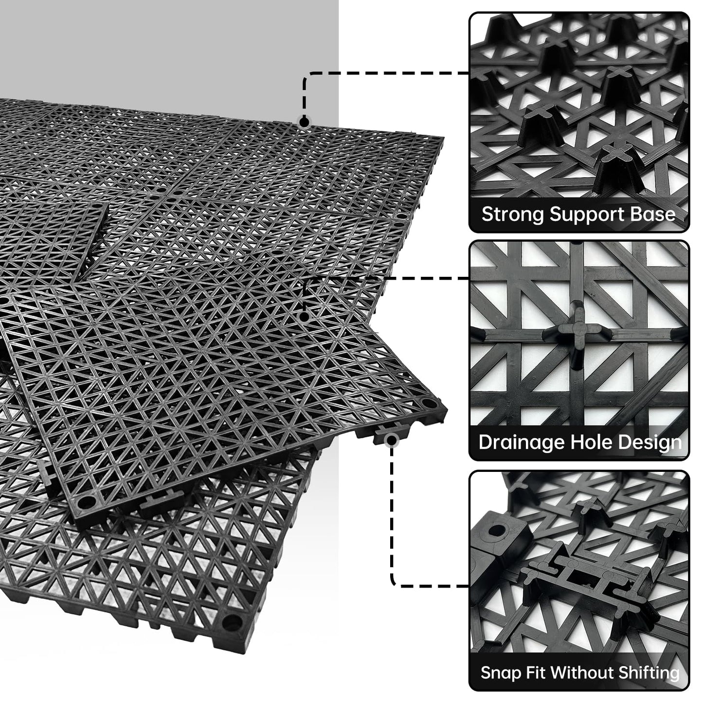 RITOLLO Modular Interlocking Cushion Drainage Floor Tiles, 16-Pack 11.8"x11.8" PVC Raised Non-Slip Interlocking Mats with Drain Holes for Deck, Pool, Garage, Shower, Patio, Bathroom, Sauna, Yard