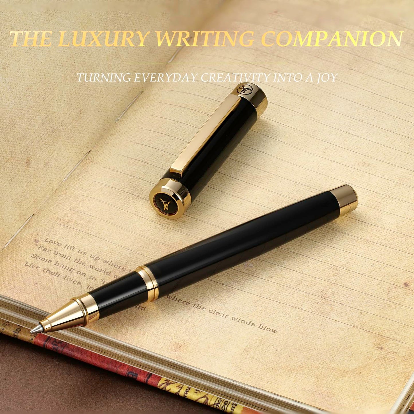 MCNTEIK Black Rollerball Pen With 24K Gold Finish, Luxury Grade Craftsmanship Pen, Schmidt 888F Ink Refill, Exquisite Men's And Women's Gift Pen Set, Professional, Writing, Executive,Office, Nice Pen