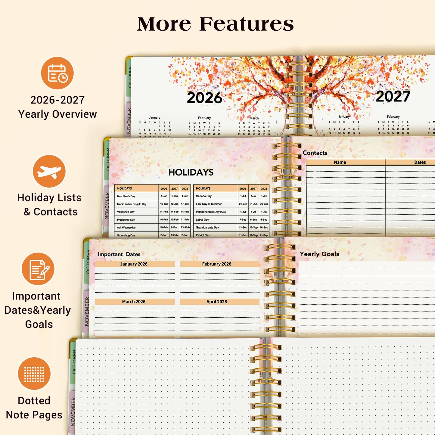 Planner 2026-2027, 18 Months Weekly and Monthly Daily Planner from January 2026 - June 2027, 8.5" x 11" A4 Large Hardcover Agenda Organizer Book 2026 with Tabs, Spiral Yearly Calendar Planners for School Work Home, Autumn Tree