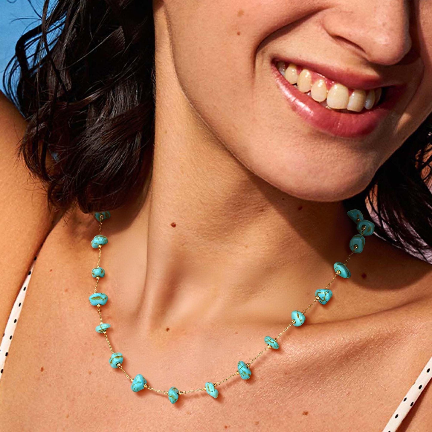 LOLAR RAY Turquoise Jewelry for Women - 14K Gold Plated Irregular Boho Necklaces for Women Summer Beach Boho Choker Bead Gift