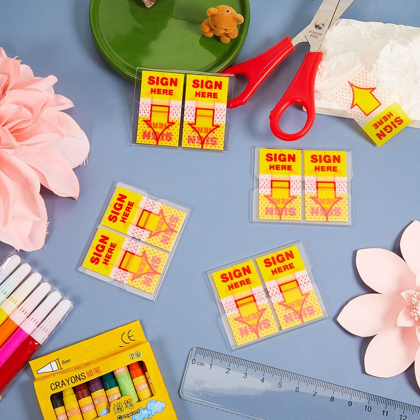 Jutom 25 Pack/ 1250 Pcs Sign Here Tabs 1 Inch Sign Here Stickers Date Post Tabs Flags Stickers with Dispenser Arrow Flags Easy to Post for School Office Book Annotation Kit Supplies, Yellow