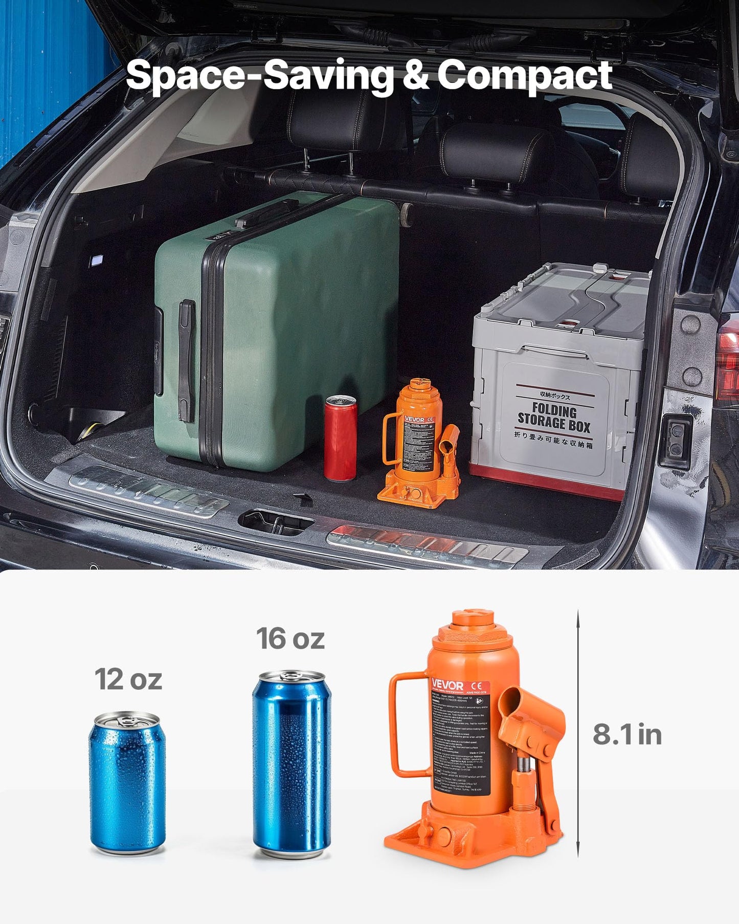 VEVOR Hydraulic Bottle Jack, 12 Ton/24000 lbs All Welded Car Hydraulic Jack, Features 7.5-14 in Lifting Range & 3-Section Long Handle, for Pickup Truck, Truck, RV, Auto Repair Industrial Engineering